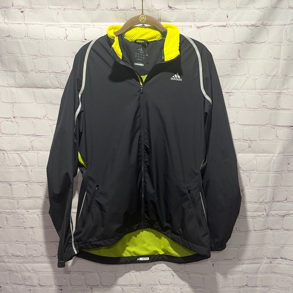 Adidas Woman's Black and Neon Yellow Wind Stopper Clima365 Performance Jacket L